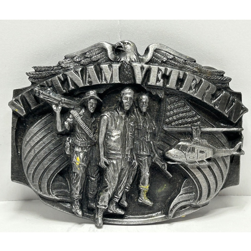 Vietnam Veteran Belt Buckle Eagle‎ Soldiers Helicopter US Flag Made in USA